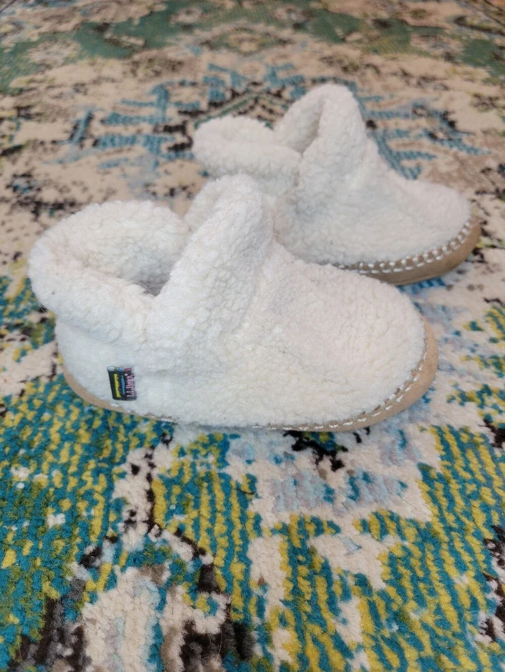 L.L.Bean Toddler Cozy Slipper Booties In Natural White Pile Fleece, Kids 7-8